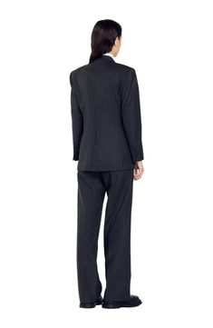 Slim-fit pinstriped suit jacket, featuring a stand-up collar, a double-breasted design with buttons, long sleeves and welt pockets.  This jacket matches the trousers ,  shorts  and  tie Sandro Women's suit jacket Fitted design Pinstriped Double-breasted button fastening Long sleeves SANDRO logo buttons Welt pockets on waist The model is 5'8 tall and wears a size 4 Pinstripe Notch Lapel Blazer For Business Casual, Pinstripe Suit With Suit Collar For Office Wear, Fall Pinstripe Office Suits, Fall Office Pinstripe Suits, Pinstripe Double-breasted Business Casual Suit, Double-breasted Pinstripe Suits For Business Casual, Pinstripe Notch Lapel Suit With Double Button Closure, Classic Pinstripe Suits For Office Wear, Pinstripe Suits With Double Button Closure And Notch Lapel