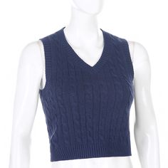 Navy Blue V Neck British Style Tank Sweater Fitted Blue Sweater Vest For Winter, Navy Casual Sweater Vest For Fall, Casual Blue Sweater Vest For Winter, Sweater Tops Outfit, Crop Top Autumn, Argyle Sweater Vest, Vest Sweater, Plaid Pullover, Sweater Vest Women