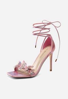 Butterfly Lace Up Stilleto High Heel in Pink Pu Pink Butterfly Heels, Mariah Carey Concert, Butterfly Heels, Butterfly Shoes, Pink Butterfly, Mariah Carey, Stiletto Heels, High Heels, Lace Up