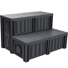 three black plastic containers stacked on top of each other