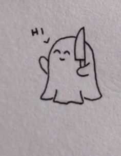 a drawing of a ghost holding a knife in it's hand with the word h on it