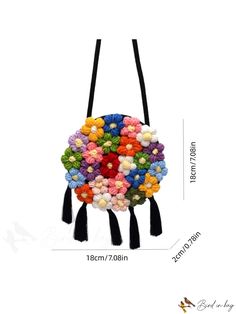 BirdinBag - Chic Two-Tone Floral Crochet Shoulder Bag: Ideal for College, School, and Travel Handmade Black Bags For Spring, Circle Bag, Crochet Shoulder Bag, Floral Crochet, Tassel Bag, Mini Fashion, All Over Print, Two Tone, Shoulder Bag