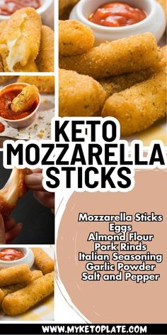 keto mozzarella sticks with marinara sauce and dipping sauce on the side