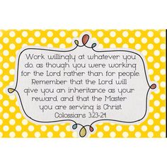 a yellow and white polka dot background with a bible verse