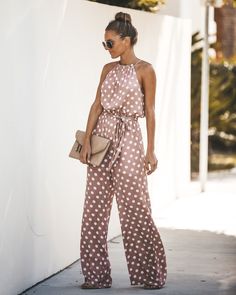 PREORDER - Pretty Little Polka Dot Jumpsuit Baby Mode, Polka Dot Jumpsuit, Belt Jumpsuit, Halter Jumpsuit, Pink Jumpsuit, Style Upgrade, Plus Size Jumpsuit, Long Jumpsuits, Wide Leg Jumpsuit