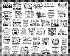 a black and white pattern with words that say i love you to the moon, flowers, plants