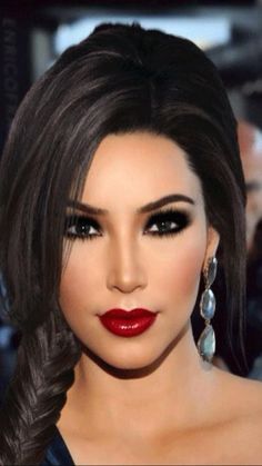 Bridal Makeup Red Lips, Kim Kardashian Hair, Kardashian Hair, Party Makeup Looks, Braut Make-up, Lipstick Makeup, Red Lipstick