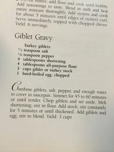 an open book with instructions on how to make gruby gravy in it