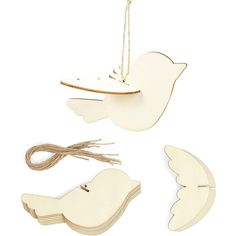 wooden bird ornament and string set on white background