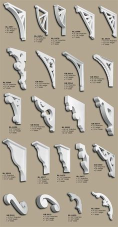 the different styles and shapes of corbs for architectural decoration, including brackets, brackets,