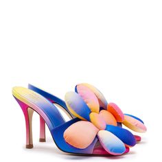 Larroudé x Gabriela Noelle: Full Bloom Mule In Rainbow Fabric Rainbow Fabric, Shoes Heels Classy, Shoes Trendy, Chic Heels, Slip And Slide, Color Gradient, Shoe Inspo, Jennifer Fisher, Boot Pumps