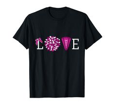 a black t - shirt with the word love spelled in pink and white letters on it