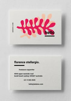 two business cards designed to look like corals with the words,'fiorence stellar