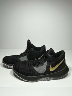 Size 7 - Nike Air Precision 2 Black And Gold Nike Air Basketball Shoes. No box Used Great condition Gold Nike, Nike Gold, Black And Gold, Basketball Shoes, All Black Sneakers, Nike Air, Basketball, Size 7, Nike