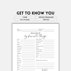 a printable wedding game with the words'get to know you'in cursive