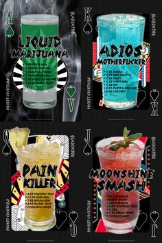 four different types of cocktails are shown in this graphic art workbook, which includes the