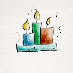 a watercolor drawing of three candles on top of each other