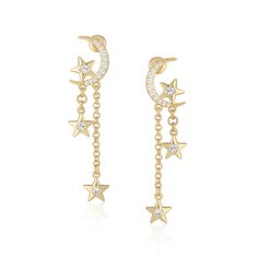 PRICES MAY VARY. 【Premium Material】The moon earrings are made of high-quality environmentally-friendly brass, lead-free, nickel-free, and chromium-free, and the outer layer is electroplated with 16K real gold, which is suitable for all kinds of sensitive skin. 【Standard Size】The symmetrical star earrings measure 0.39" wide, with a height of 1.8", and a single of earrings weighs 1.8 grams/ 0.06 oz. Which can be easily worn on any occasion. And the dangle earrings are wrapped in a pretty gift box. Star Dangle Earrings, Moon And Star Earrings, Asymmetrical Earrings, Sparkle Earrings, Moon Star, Moon Earrings, Pretty Gift, Star Earrings, Birthday Gifts For Her