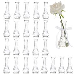 PRICES MAY VARY. Small Glass Vase for Flowers-Quality, Thick, Durable, Clear Glass Set includes 24 Clear Bud vases. Size: 6'' tall & 4 Rolls of 5 Yards White Lace Small table vase, perfect for single blooms, small floral arrangement of tiny flower buds or just an eye-catching branch Centerpiece Vase, ideal decoration for dining table parading down the center or position one at each place setting Breakage-Proof package with free replacement for any damage product. Feel free to contact us, we’ll m Decoration For Dining Table, Branch Centerpiece, Small Glass Vase, Branch Centerpieces, Centerpiece Vase, Small Glass Vases, Clear Vase, Square Vase, Round Vase