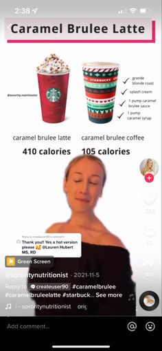 a cell phone screen with an ad for caramel brulee latte on it