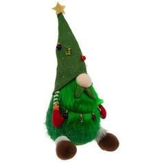 a green christmas tree stuffed animal on white background