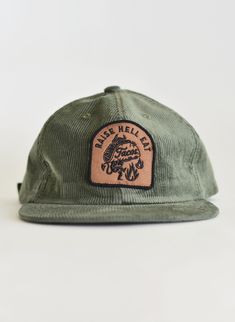 A vintage workwear unstructured 5-panel hat that features one of our favorite, original taco-inspired sayings: Raise Hell Eat Tacos. The Raise Hell Eat Tacos unisex unstructured taco hats are made of high quality olive-colored corduroy. The caps feature a sewn-on embroidered twill patch, corduroy fabric strap, and a debossed Pyknic logo on the brass buckle closure. Features: Corduroy One Size Fits All Taco Hat, Desert Trip, Avocado Shirt, Vintage Baseball Cap, Funny Coffee Shirts, Felt Patch, Womens Hats, Vintage Baseball Caps, Mens Hat