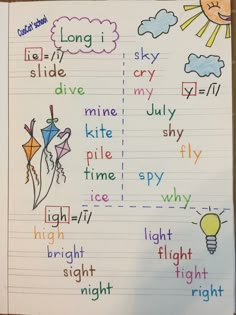 the writing paper is filled with different types of words and phrases for children to learn