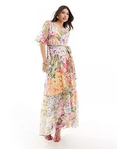 Hope & Ivy wrap maxi dress in bright floral print | ASOS Pink Maxi Dress With Floral Print And Surplice Neckline, Vibrant Print V-neck Maxi Dress For Brunch, Printed Maxi Wrap Dress For Spring, Printed Maxi Length Wrap Dress For Spring, Multicolor Surplice Neckline Wrap Dress For Spring, V-neck Maxi Dress With Vibrant Print For Brunch, Floral Print Maxi Wrap Dress For Vacation, Feminine Multicolor Short Sleeve Maxi Dress, Spring Printed Maxi Dress With Surplice Neckline