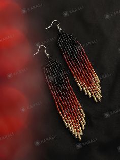 Red fringe beaded earrings Red earrings for women Seed bead jewelry Modern boho earrings Long dangle earrings Beaded jewelry Beadwork Traditional Fringe Beaded Earrings With Round Beads, Traditional Beaded Earrings With Fringe And Round Beads, Traditional Fringed Beaded Earrings, Traditional Fringe Beaded Drop Earrings, Red Beaded Fringe Dangle Earrings, Red Beaded Fringe Drop Earrings, Red Beaded Tassel Drop Earrings, Adjustable Red Beaded Fringe Earrings, Traditional Chandelier Earrings With Tassels And Round Beads