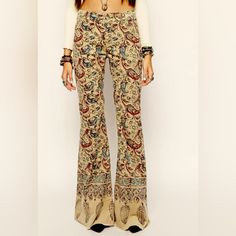 Free People Bali Flare Corduroy Blue Red Beige Feather Paisley Print Sz 26 Like New Condition Never Worn Women’s Size 26 Colour:Multi Product Details Pants Jeans By Free People Cotton Floral Print Design Front And Back Pockets Zip Fly Fastening Regular Fit - True To Size Machine Wash 73% Cotton, 25% Nylon, 2% Elastane Casual Fitted Bottoms With Boho Print, Fitted Casual Bottoms With Boho Print, Printed Bohemian Bottoms For Fall, Fall Printed Bohemian Bottoms, Bohemian Printed Bottoms For Fall, Fall Bohemian Printed Bottoms, Casual Paisley Print Bottoms For Fall, Fitted Paisley Print Bottoms For Fall, Fitted Bohemian Bottoms With Paisley Print