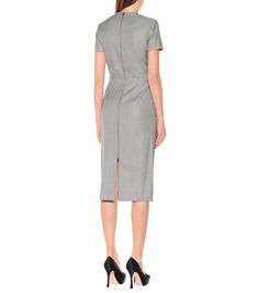 Roland Mouret - Dalva wool and silk midi dress | Mytheresa Luxury Knee-length Tweed Dress For Formal Occasions, Luxury Fitted Tweed Office Dress, Luxury Fitted Tweed Dress For Office, Designer Fitted Semi-formal Dresses, Formal Fitted Tweed Midi Dress, Formal Fitted Midi-length Tweed Dress, Tailored Midi Dress For Fall, Luxury Workwear Dress With Structured Boning, Designer Fitted Dress For Workwear