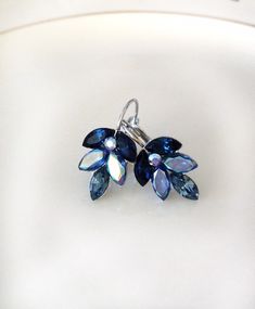 Blue ombré crystal leaf earrings, Swarovski earrings, ombré, something old, wedding earrings, bridesmaid gift, crystal leaf earring, blue Something Old Wedding, Old Wedding, Cream Earrings, Vintage Sapphire, Swarovski Crystal Bracelet, Earrings Bridesmaid, Swarovski Crystal Necklace, Swarovski Necklace, Celestial Jewelry