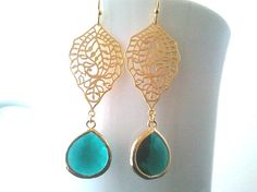 Paisley Gold with Emerald Earrings  Matte Gold 16K by LaLaCrystal, Teardrop Filigree Jewelry For Weddings, Teardrop Filigree Wedding Jewelry, Wedding Filigree Teardrop Jewelry, Wedding Teardrop Filigree Jewelry, Pierced Teardrop Bridal Earrings As Gift, Green Drop Jewelry For Wedding, Emerald Drop Jewelry For Weddings, Green Pierced Bridal Earrings For Wedding, Pierced Emerald Jewelry For Wedding