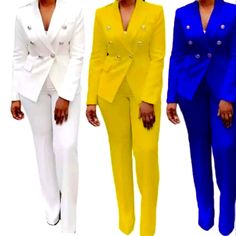 Two Piece Pants Set Ladies Jacket With Gold Buttons Pants Elastic Waist Business Suits For Women, Wide Leg Pant Suit, Women Suits, Slacks For Women, Business Suits, Womens Suits Business, Women Blazer, Stylish Work Attire, Two Piece Pants Set