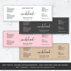 three different types of wedding seating cards with the names and date on them in black, white