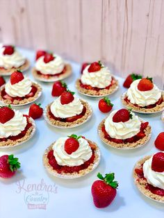 Fresh strawberry mini pies Strawberry Shortcake Treats Table, Strawberry Birthday Theme Ideas, Berry First Birthday Party Food Table, Berry First Birthday Treat Table, Strawberry Birthday Food, Strawberry First Birthday Theme Food