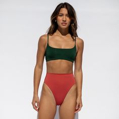 Pool Days Top - Palm + Hi Hi Bottom - Camp (Size S) Green Sporty Tops For Poolside, Sporty Green Tops For Poolside, Sporty Green Top For Poolside, Seamless Sporty Swimwear For Water Sports, Sporty Seamless Green Swimwear, Green Sports Bra For Beach In Summer, Green Sports Bra For Summer Beach, Green Sports Bra For Beach And Summer, Green Seamless Swimwear For Surfing