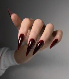 Vampy Nails Acrylic, Dark Coquette Nails, Vampy Nails, Blood Nails, Stiletto Shaped Nails, Vampire Nails, Punk Nails