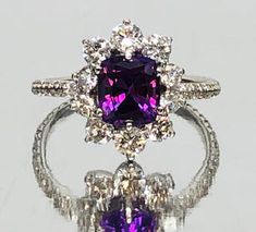 Luxury Purple Rings Gia Certified, Luxury Purple Gia Certified Rings, Radiant Cut Gemstone Halo Ring, Gia Certified Purple Jewelry For Anniversary, Gia Certified Purple Jewelry For Anniversaries, Gia Certified Purple Diamond Jewelry, Violet Sapphire, Jewlery Rings, Ceylon Sri Lanka