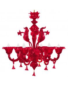 a red chandelier hanging from the ceiling