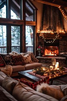 Incorporating Winter Decor into a Rustic Home Cozy Christmas Cabin, Winter Lodge, Dorm Room Wall Art, Cozy Christmas Living Room, Cozy Winter Decor, Winter Living Room, Cabin Christmas, Christmas Living Rooms, Cozy Aesthetic