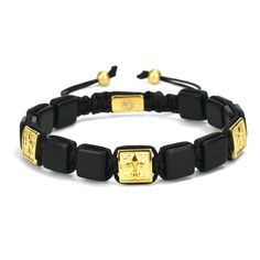 Made with 10mm two tone blocks - Black x Gold. Blocks are made with premium stainless steel. One size fits all. Comes with a polished Man-ique box. Adjustable Matte Black Modern Jewelry, Modern Matte Black Adjustable Jewelry, Modern Black Tarnish-resistant Jewelry, Elegant Adjustable Matte Black Jewelry, Elegant Matte Black Adjustable Jewelry, Black Stainless Steel Jewelry With Black Enamel, Modern Adjustable Black Jewelry, Black Rectangular Engraved Jewelry, Black Engraved Rectangular Jewelry