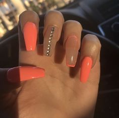 Maybe with a different color Orange Coffin Nails, Peach Acrylic Nails, Nail Design Ideas, Coffin Nails Long, Nail Swag