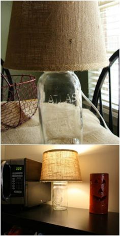 there are two pictures one has a lamp and the other has a jar on it