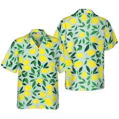 Tropical Lemon & Leaves Hawaiian Shirt - Hyperfavor Lemon Leaves, Flamingo Shirt, Summer Beach Dress, Gifts For Uncle, Hawaiian Shorts, Gifts For Brother, Aloha Shirt, Gift For Friend, Beach Shorts