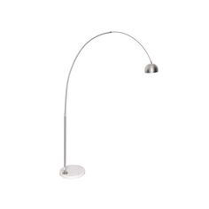 a white floor lamp with a metal base and two lights on each side of it