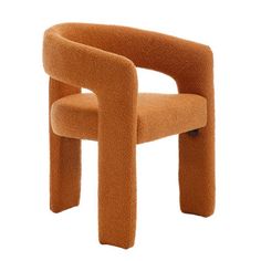 an orange chair that is shaped like a bent arm and has a black button on the side