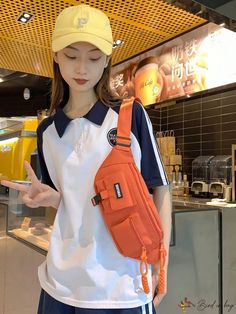 BirdinBag - Fashionable Neon-Orange Fanny Pack with Large Letter Patch Decoration Orange Bag, Word Wrap, Waist Bags, Large Letters, Neon Orange, Waist Bag, Sling Bag, Fanny Pack, Color Orange