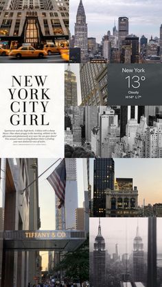 the new york city girl advertisement is shown in black and white, including skyscrapers