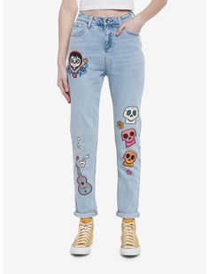 Disney Pixar Coco Mom Jeans | Her Universe Pixar Coco, Disney Valentines, Plus Size Fits, Socks And Tights, Sweaters And Jeans, Disney Outfits, Disney Style, Hot Topic, Disney Pixar